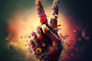 peace sign and flowers