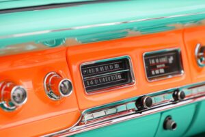 Classic car radio close-up on the dashboard